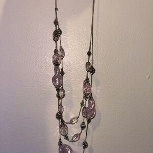 Silver and Pink Beaded Necklace